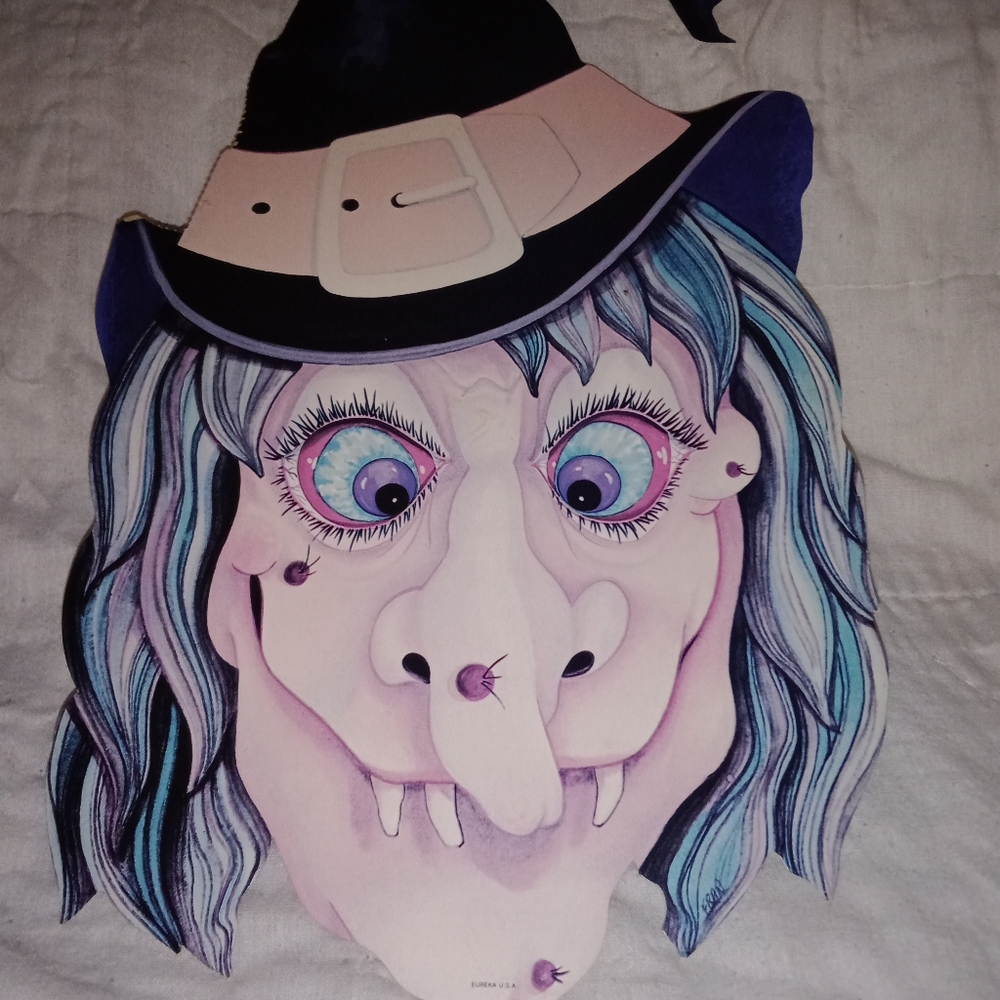 Vintage Halloween Warty Witch Hanging Or Wall Decor by Eureka 13 1/2" Tall